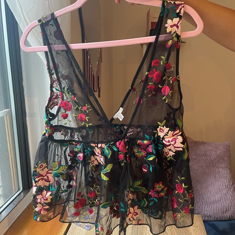 Sheer floral crop peplum top